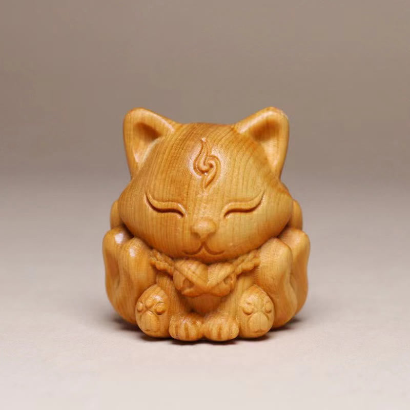 Buddha Stones Thuja Sutchuenensis Wood Nine Tailed Fox Statue Prosperity Decoration