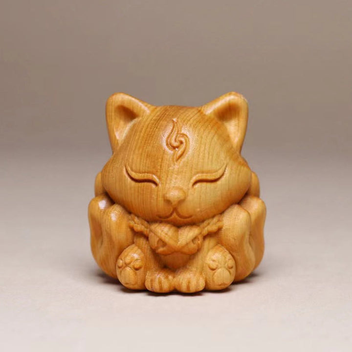 Buddha Stones Thuja Sutchuenensis Wood Nine Tailed Fox Statue Prosperity Decoration