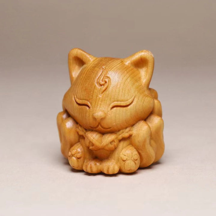 Buddha Stones Thuja Sutchuenensis Wood Nine Tailed Fox Statue Prosperity Decoration