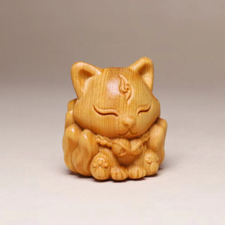 Buddha Stones Thuja Sutchuenensis Wood Nine Tailed Fox Statue Prosperity Decoration