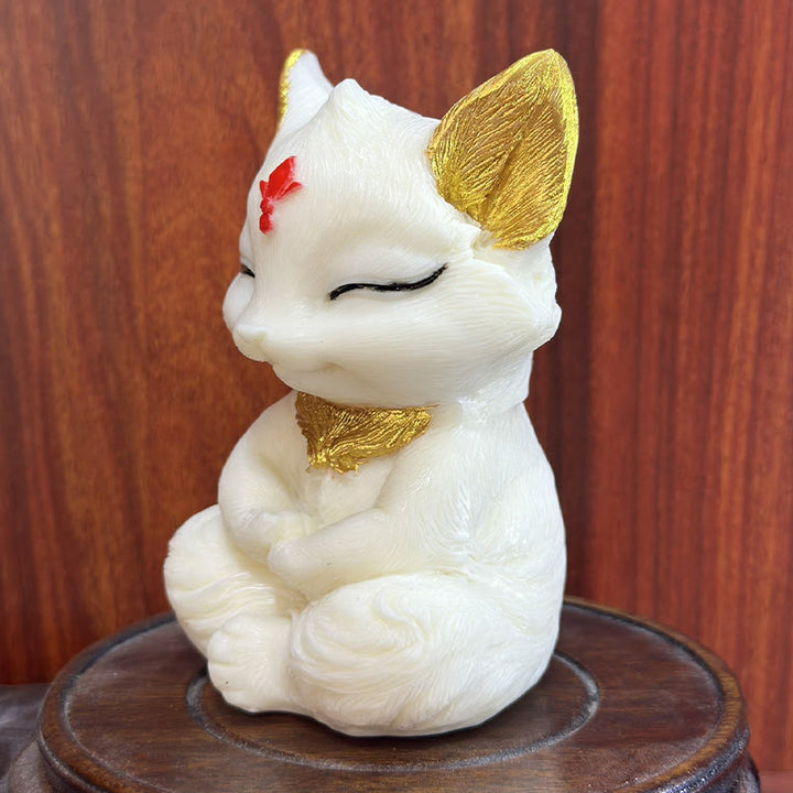 Buddha Stones Nine Tailed Fox Carved Ivory Fruit Blessing Home Decoration