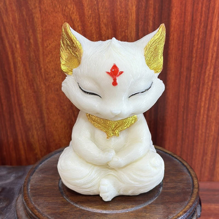 Buddha Stones Nine Tailed Fox Carved Ivory Fruit Blessing Home Decoration