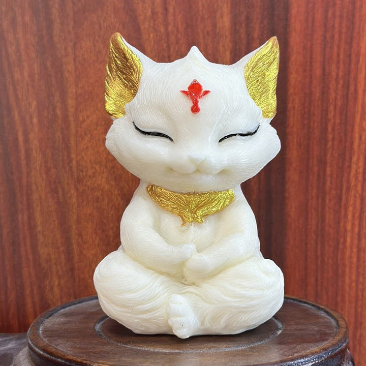Buddha Stones Nine Tailed Fox Carved Ivory Fruit Blessing Home Decoration