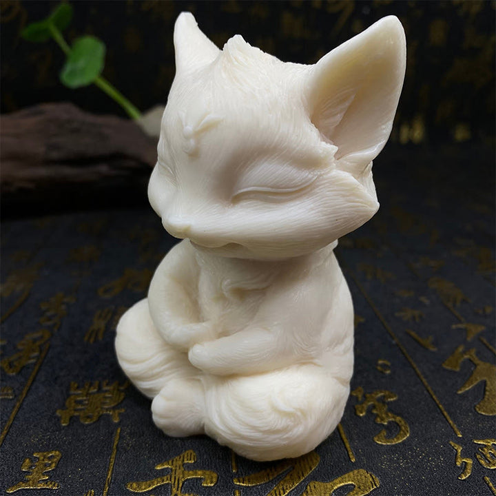Buddha Stones Nine Tailed Fox Carved Ivory Fruit Blessing Home Decoration - image 9