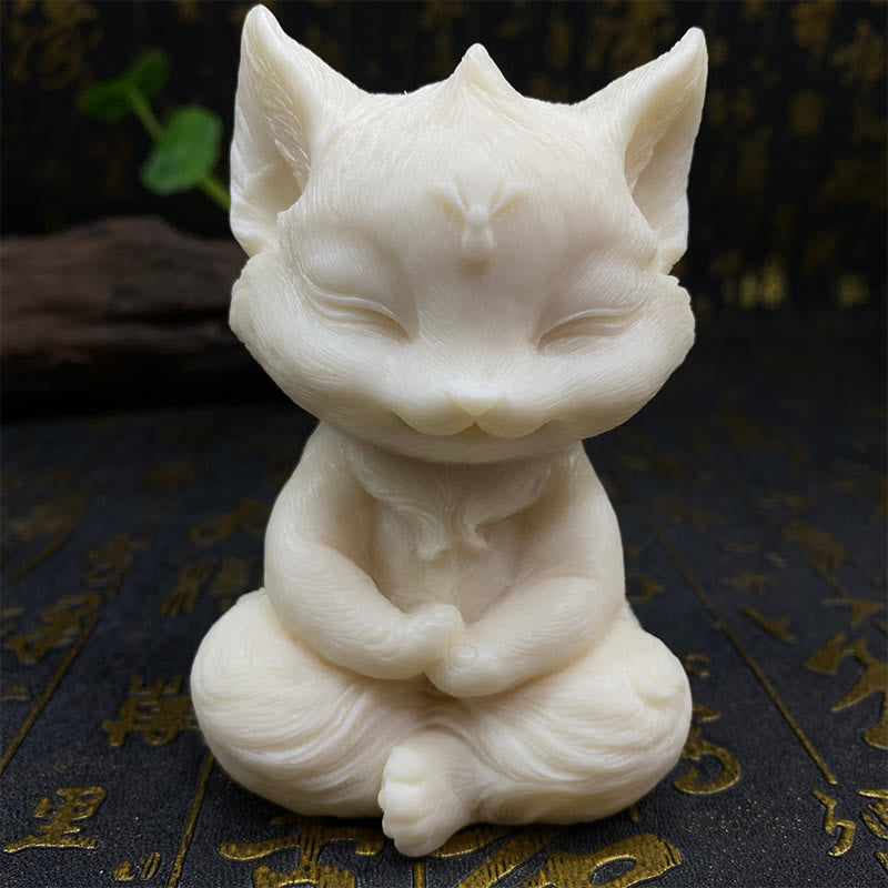 Buddha Stones Nine Tailed Fox Carved Ivory Fruit Blessing Home Decoration - Ivory Fruit White Fox 11*6*6cm - image 10