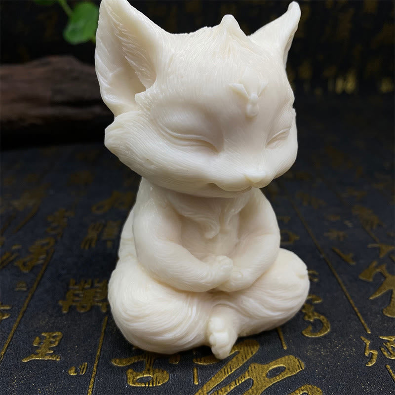 Buddha Stones Nine Tailed Fox Carved Ivory Fruit Blessing Home Decoration - image 8