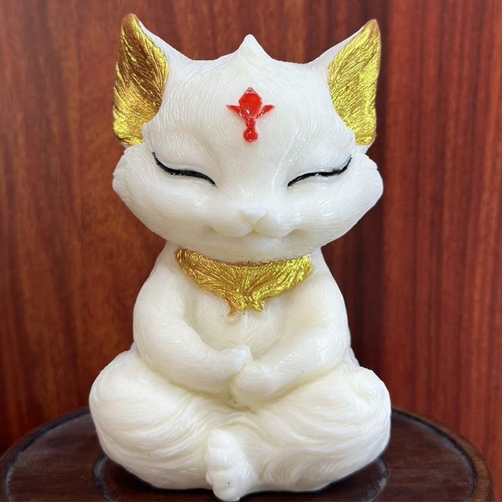 Buddha Stones Nine Tailed Fox Carved Ivory Fruit Blessing Home Decoration