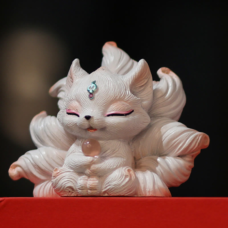 Buddha Stones Mini Nine Tailed Fox Luck Resin Home Desk Decoration