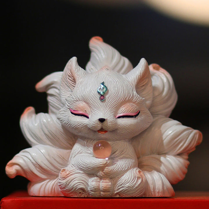 Buddha Stones Mini Nine Tailed Fox Luck Resin Home Desk Decoration