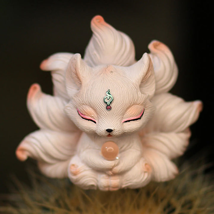 Buddha Stones Mini Nine Tailed Fox Luck Resin Home Desk Decoration