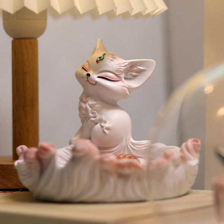 Buddha Stones Nine Tailed Fox Luck Resin Storage Ornaments Home Decoration