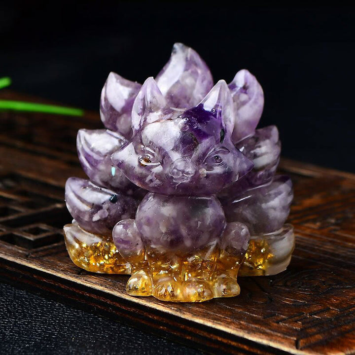 Buddha Stones Natural Various Crystal Strawberry Quartz Amethyst Nine Tailed Fox Protection Home Decoration - Amethyst 5.5*4.5*5.5cm - image 7