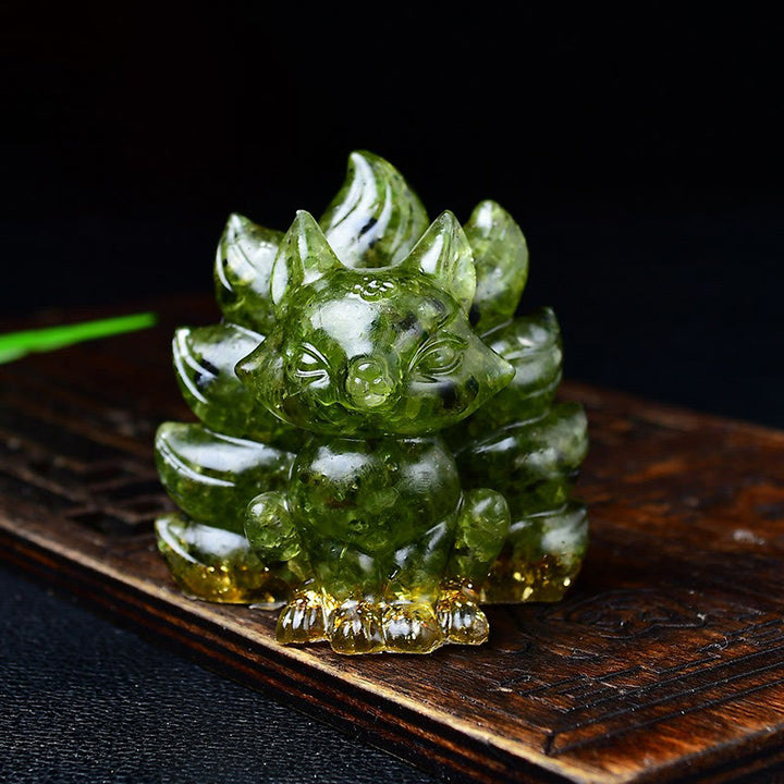 Buddha Stones Natural Various Crystal Strawberry Quartz Amethyst Nine Tailed Fox Protection Home Decoration - Peridot 5.5*4.5*5.5cm - image 39