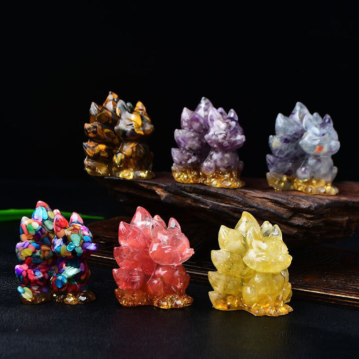 Buddha Stones Natural Various Crystal Strawberry Quartz Amethyst Nine Tailed Fox Protection Home Decoration