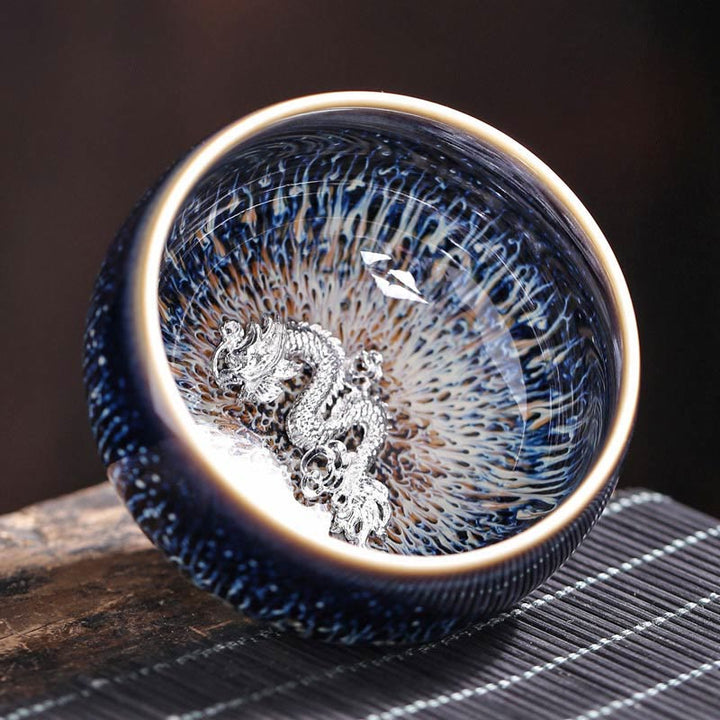Buddha Stones Handmade Chinese Jianzhan Koi Fish Lotus Dragon Phoenix 12 Chinese Zodiac Ceramic Teacup Kung Fu Tea Cup 70ml
