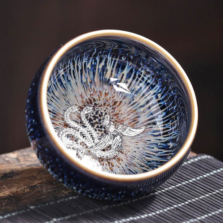 Buddha Stones Handmade Chinese Jianzhan Koi Fish Lotus Dragon Phoenix 12 Chinese Zodiac Ceramic Teacup Kung Fu Tea Cup 70ml