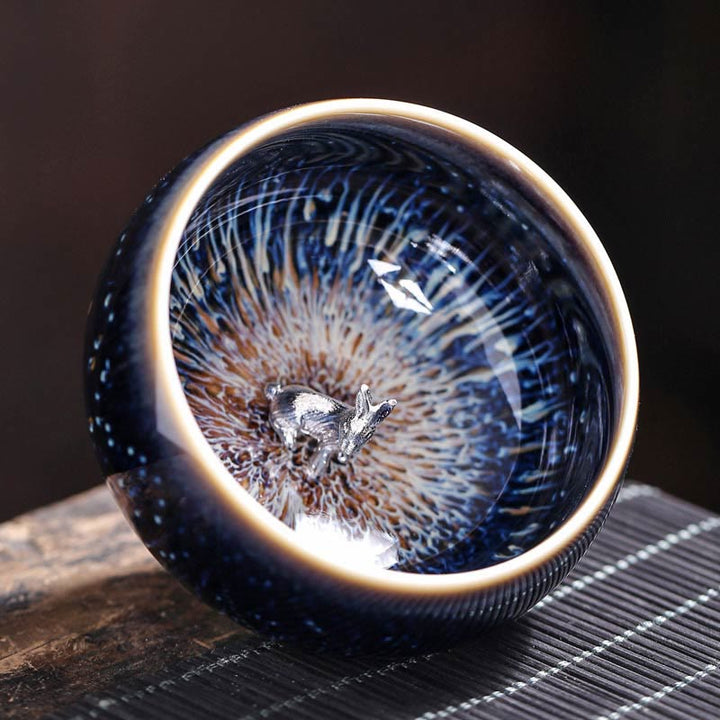 Buddha Stones Handmade Chinese Jianzhan Koi Fish Lotus Dragon Phoenix 12 Chinese Zodiac Ceramic Teacup Kung Fu Tea Cup 70ml