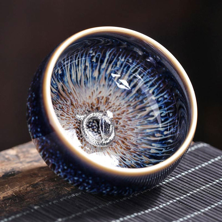 Buddha Stones Handmade Chinese Jianzhan Koi Fish Lotus Dragon Phoenix 12 Chinese Zodiac Ceramic Teacup Kung Fu Tea Cup 70ml
