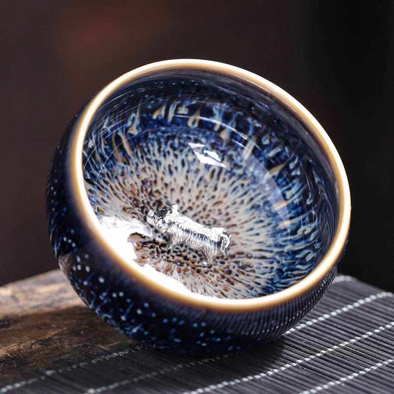 Buddha Stones Handmade Chinese Jianzhan Koi Fish Lotus Dragon Phoenix 12 Chinese Zodiac Ceramic Teacup Kung Fu Tea Cup 70ml