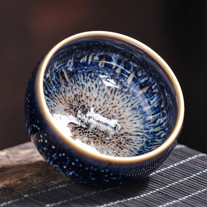 Buddha Stones Handmade Chinese Jianzhan Koi Fish Lotus Dragon Phoenix 12 Chinese Zodiac Ceramic Teacup Kung Fu Tea Cup 70ml