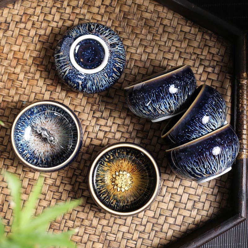 Buddha Stones Handmade Chinese Jianzhan Koi Fish Lotus Dragon Phoenix 12 Chinese Zodiac Ceramic Teacup Kung Fu Tea Cup 70ml