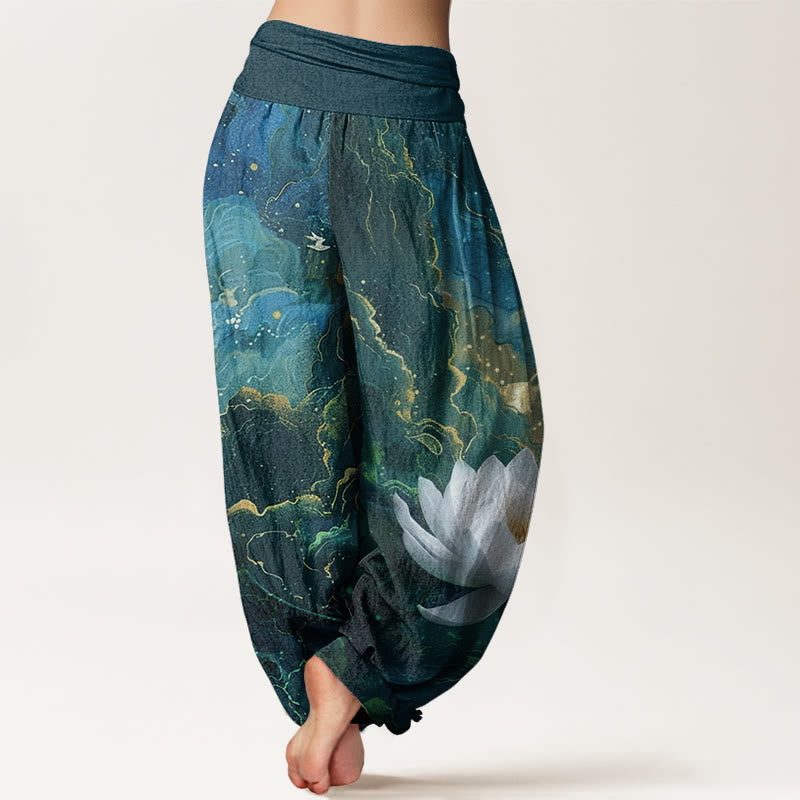 Buddha Stones Cotton Casual Lotus Starry Sky Clouds Pattern Women's Elastic Waist Harem Pants - image 2