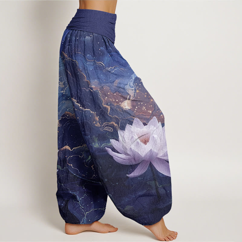 Buddha Stones Cotton Casual Lotus Starry Sky Clouds Pattern Women's Elastic Waist Harem Pants - image 8