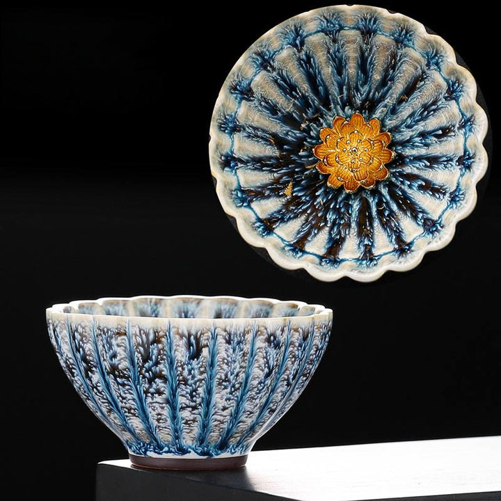 Buddha Stones Handmade Small Chinese Jianzhan Lotus Ceramic Teacup Kung Fu Tea Cup 80ml