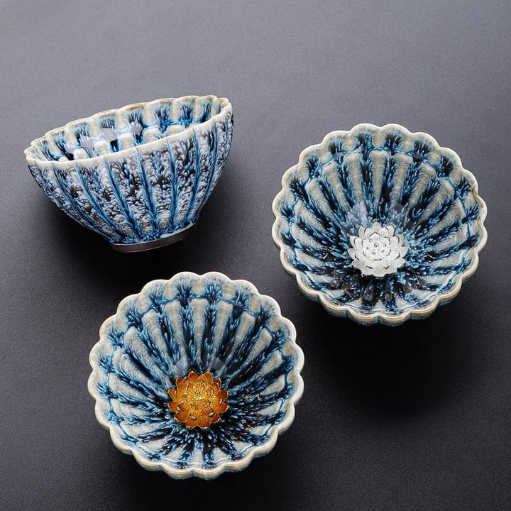 Buddha Stones Handmade Small Chinese Jianzhan Lotus Ceramic Teacup Kung Fu Tea Cup 80ml