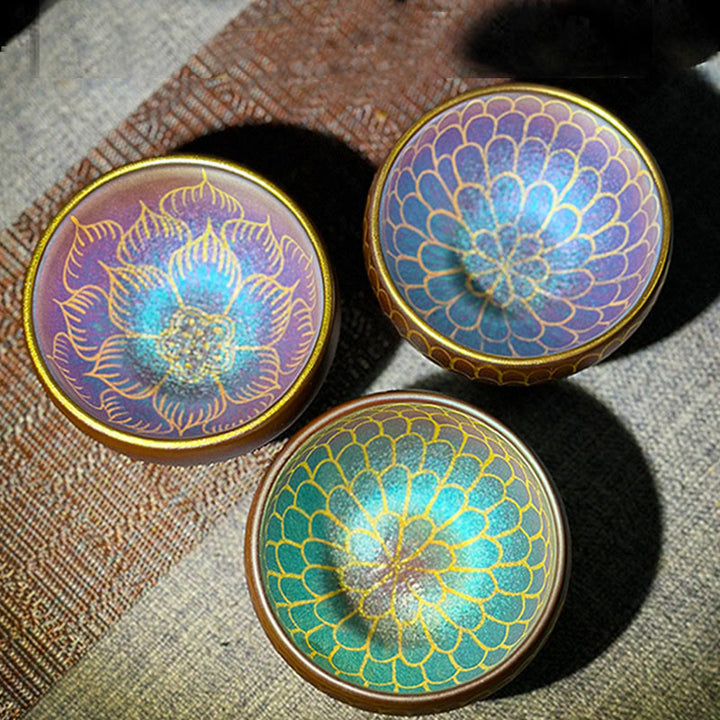 Buddha Stones Handmade Chinese Jianzhan Lotus Flower Pattern Ceramic Teacup Kung Fu Tea Cup 150ml