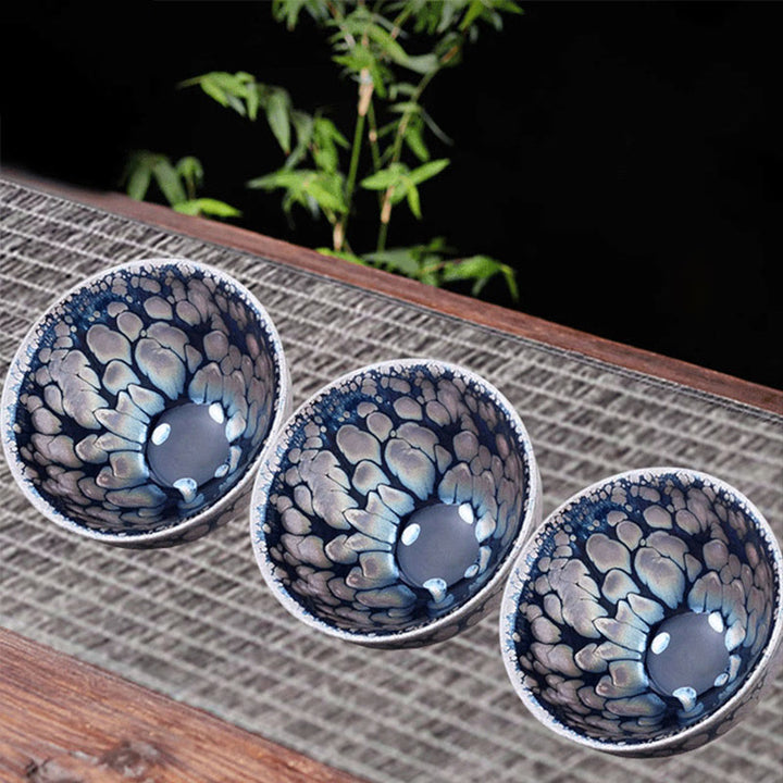 Buddha Stones Handmade Chinese Jianzhan Purple Blue Spot Ceramic Teacup Tenmoku Kung Fu Tea Cup 150ml