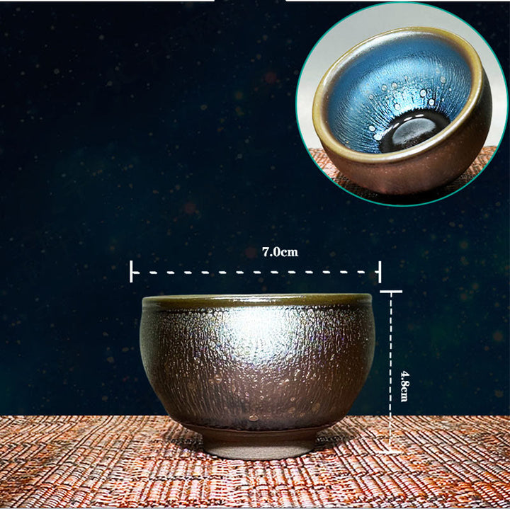Buddha Stones Handmade Chinese Jianzhan Oil Drop Spots Pattern Ceramic Teacup Tenmoku Kung Fu Tea Cup 150ml