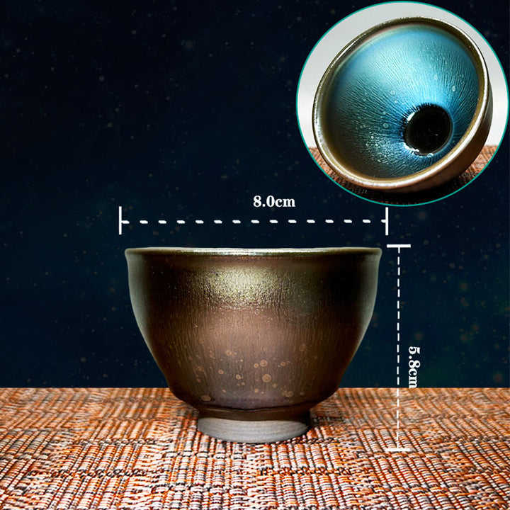 Buddha Stones Handmade Chinese Jianzhan Oil Drop Spots Pattern Ceramic Teacup Tenmoku Kung Fu Tea Cup 150ml