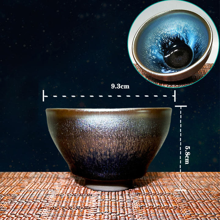 Buddha Stones Handmade Chinese Jianzhan Oil Drop Spots Pattern Ceramic Teacup Tenmoku Kung Fu Tea Cup 150ml