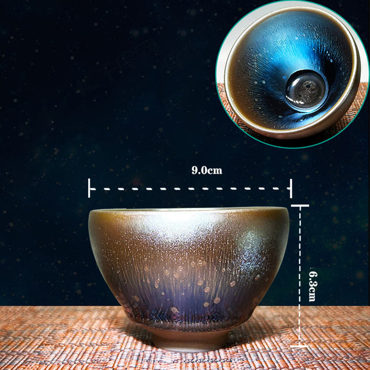 Buddha Stones Handmade Chinese Jianzhan Oil Drop Spots Pattern Ceramic Teacup Tenmoku Kung Fu Tea Cup 150ml