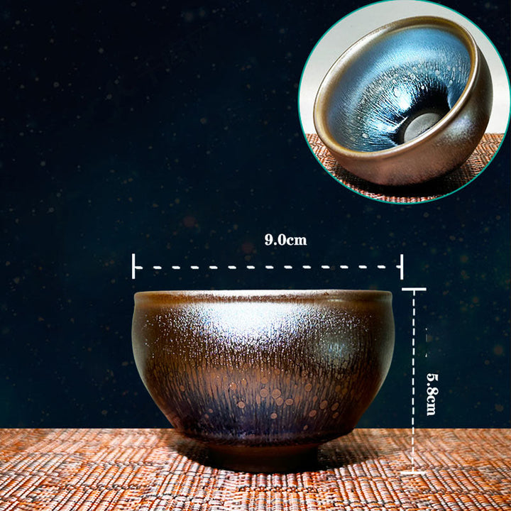 Buddha Stones Handmade Chinese Jianzhan Oil Drop Spots Pattern Ceramic Teacup Tenmoku Kung Fu Tea Cup 150ml
