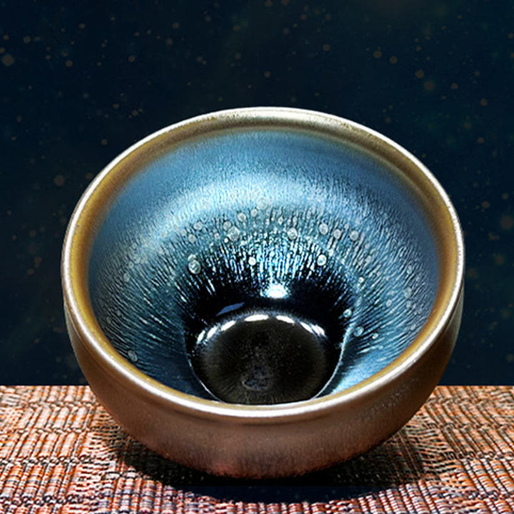 Buddha Stones Handmade Chinese Jianzhan Oil Drop Spots Pattern Ceramic Teacup Tenmoku Kung Fu Tea Cup 150ml