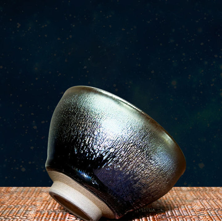 Buddha Stones Handmade Chinese Jianzhan Oil Drop Spots Pattern Ceramic Teacup Tenmoku Kung Fu Tea Cup 150ml