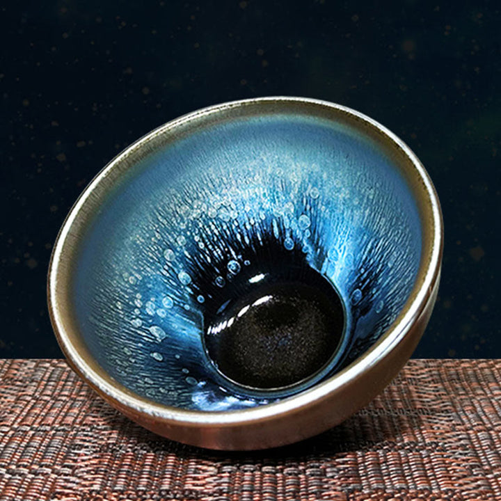 Buddha Stones Handmade Chinese Jianzhan Oil Drop Spots Pattern Ceramic Teacup Tenmoku Kung Fu Tea Cup 150ml