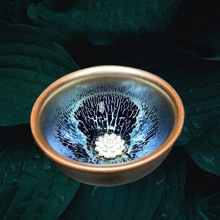 Buddha Stones Handmade Chinese Jianzhan Lotus Blue Ceramic Teacup Kung Fu Tea Cup 150ml