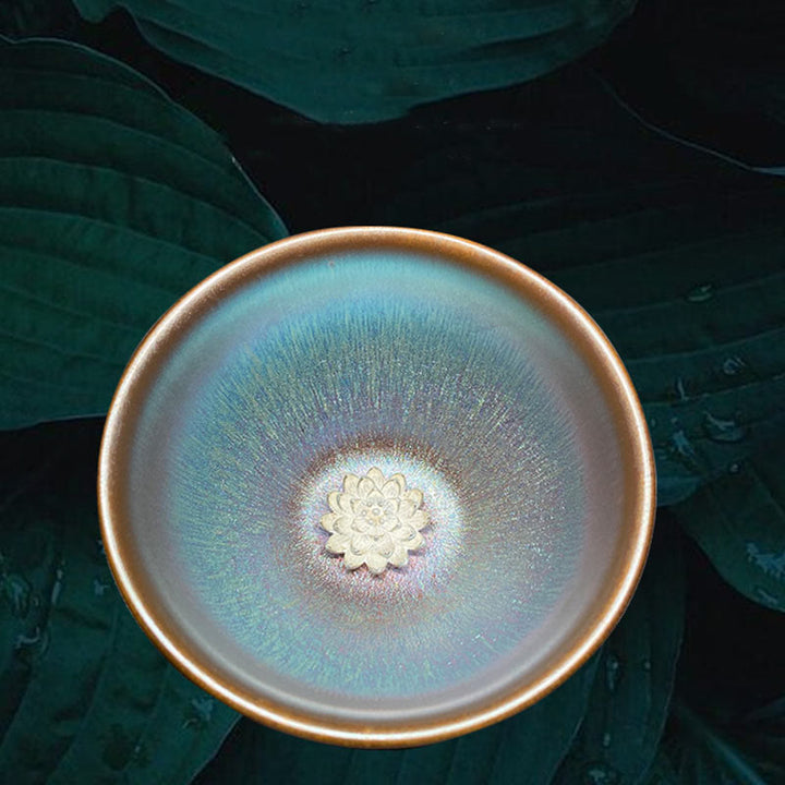 Buddha Stones Handmade Chinese Jianzhan Lotus Flower Blue Purple Ceramic Teacup Kung Fu Tea Cup 150ml