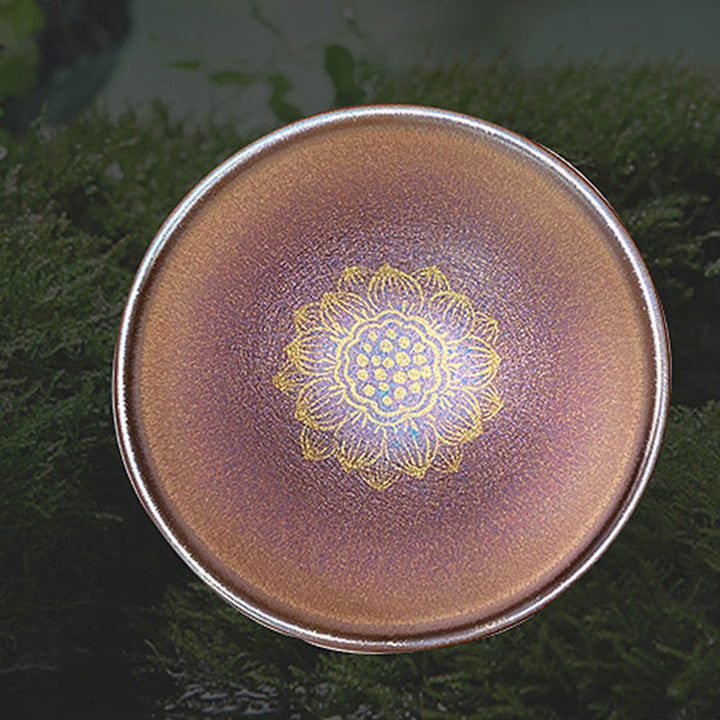 Buddha Stones Handmade Chinese Jianzhan Golden Lotus Flower Ceramic Teacup Kung Fu Tea Cup 150ml