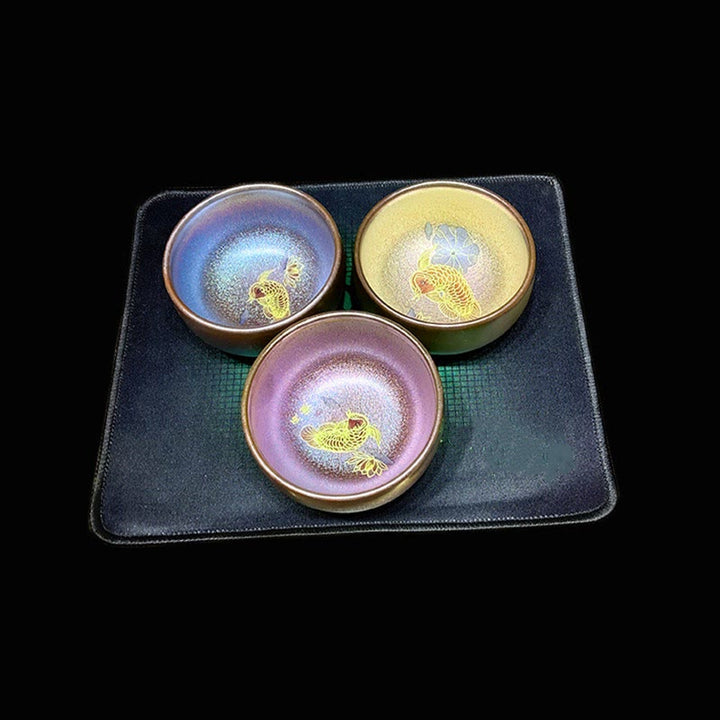 Buddha Stones Handmade Chinese Jianzhan Koi Fish Lotus Leaf Ceramic Teacup Kung Fu Tea Cup 150ml