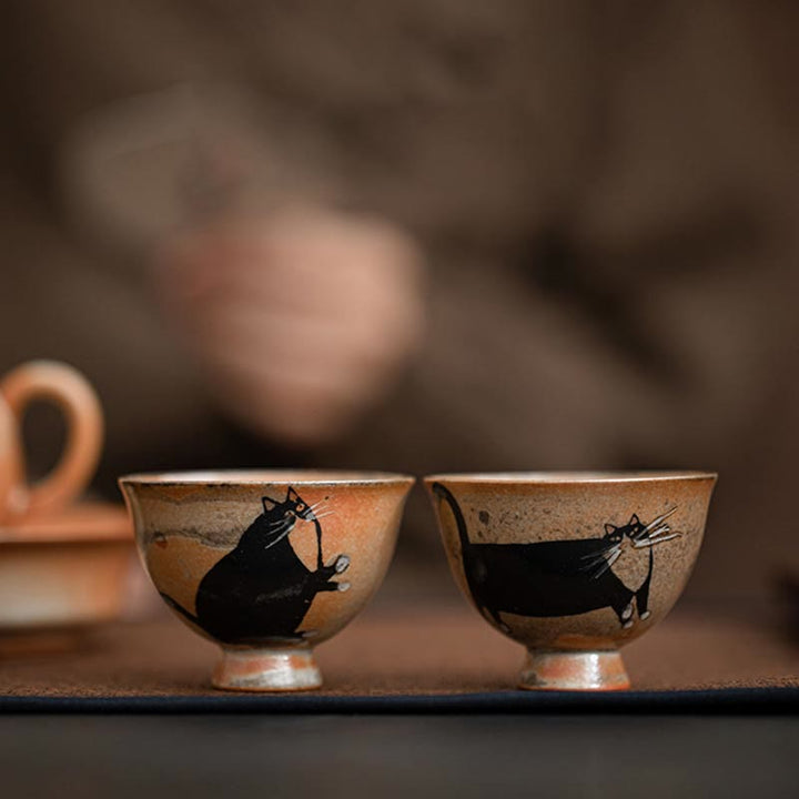 Buddha Stones Small Cute Cat Teacup Kung Fu Tea Cup 60ml