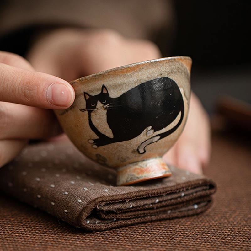 Buddha Stones Small Cute Cat Teacup Kung Fu Tea Cup 60ml