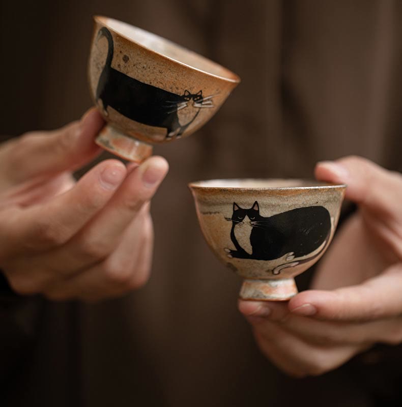 Buddha Stones Small Cute Cat Teacup Kung Fu Tea Cup 60ml