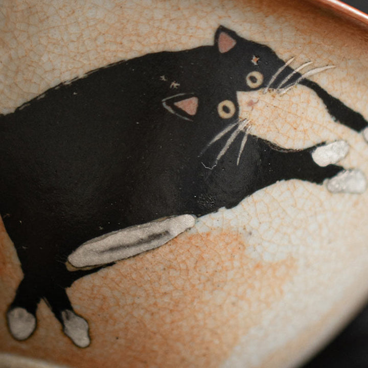 Buddha Stones Cute Cat Ceramic Gaiwan Teacup Kung Fu Tea Cup With Lid 130ml
