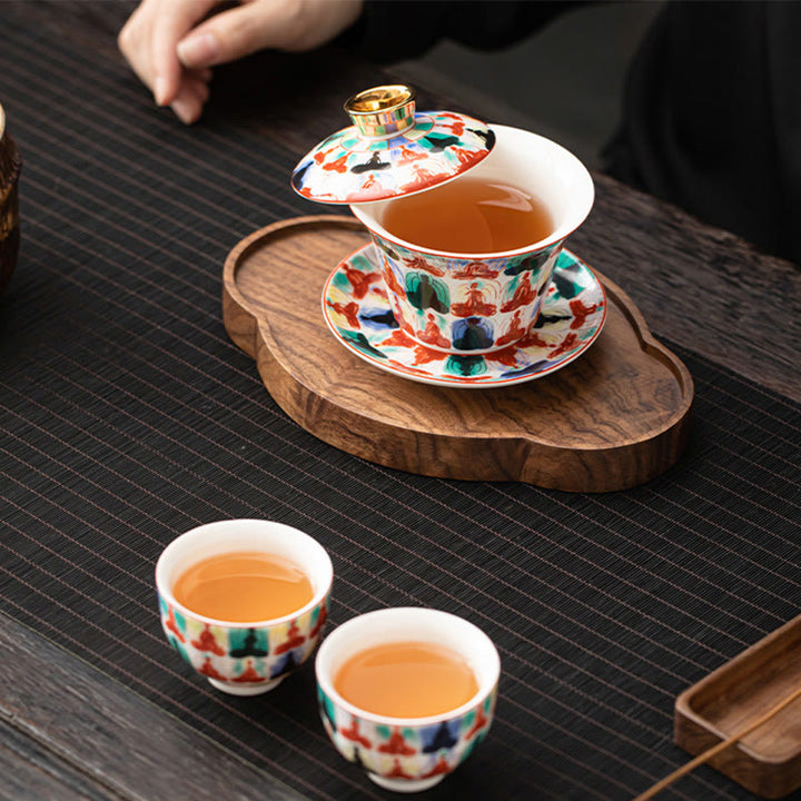 Buddha Stones Thangka Dragon Buddhas Dunhuang Ceramic Gaiwan Sancai Kung Fu Tea Cup And Saucer With Lid Gift Box 180ml