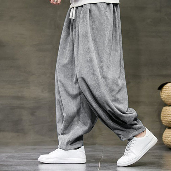 Buddha Stones Casual Plain Cotton Bloomer Men's Pants With Pockets