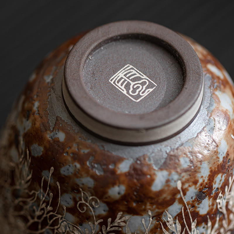 Buddha Stones Brown Flowers In Full Bloom Teacup Kung Fu Tea Cup 100ml With Gift Box